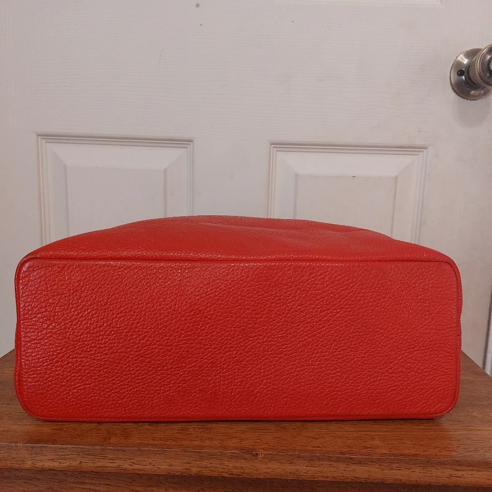 M&R Moda In Pelle Firenze Italy Red Peebled Genuine Leather Hobo Tote Bag - Picture 6 of 14